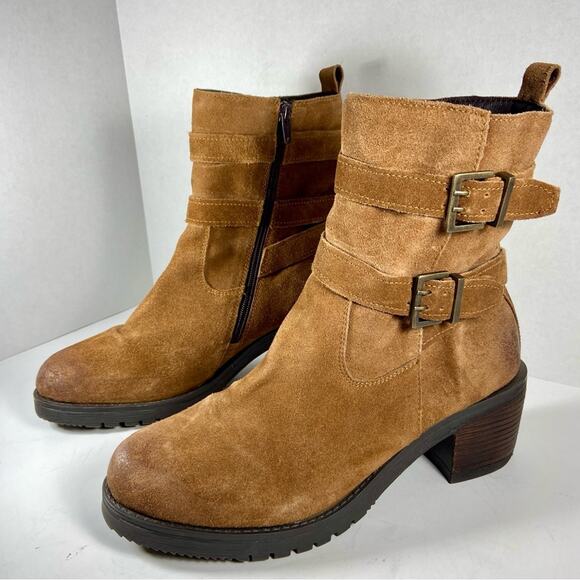 VINTAGE FOUNDRY women combat boots 11 Tan suede chunky heeled boho festival - Picture 1 of 10